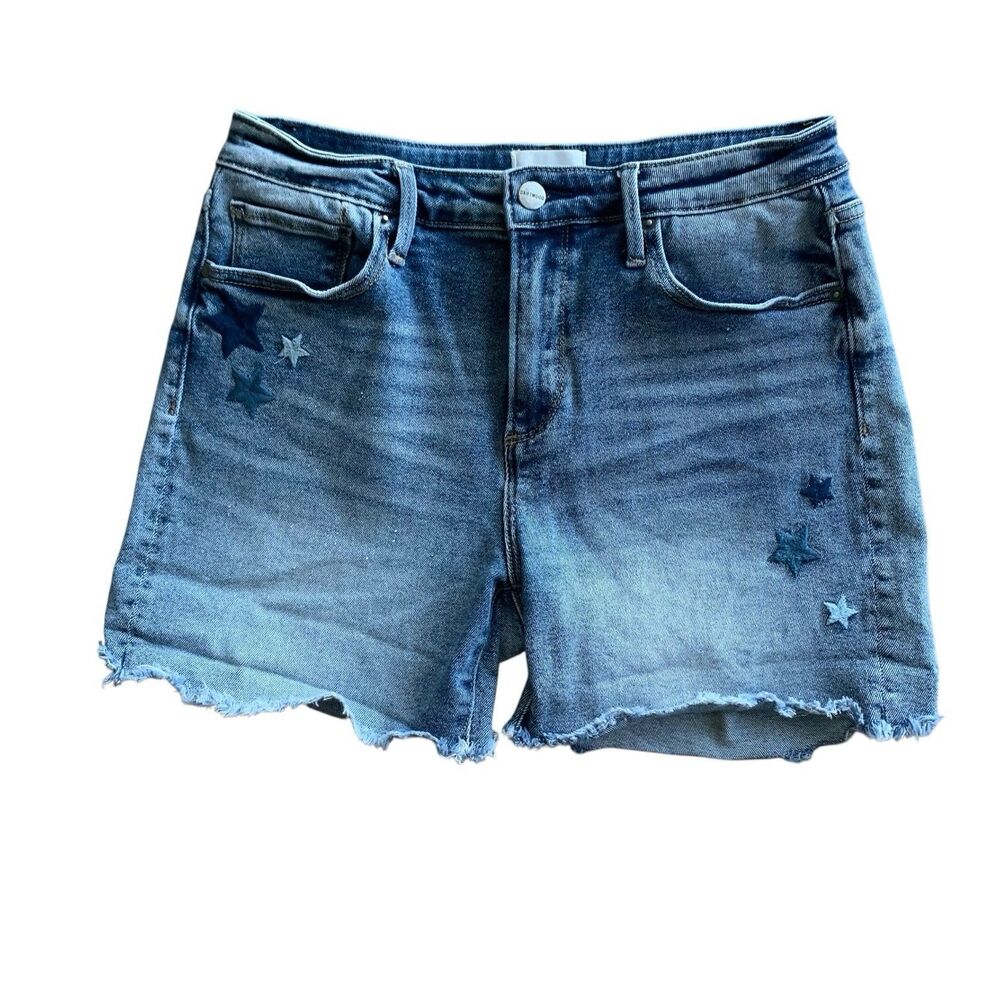 Driftwood Shorts Lulu Stars Embroidered Stretch Sz 27 Denim Frayed Cut Offs Blue